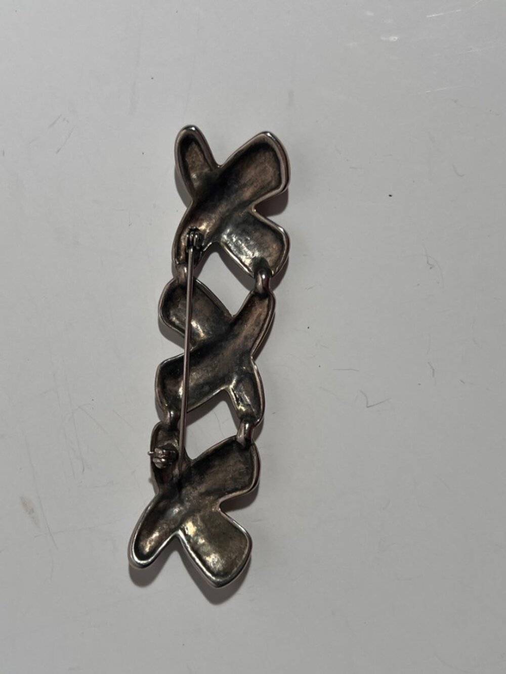 Vintage Silver Tone Interlocking Cross Bar Brooch Pin Abstract X Design - Picture 5 of 6